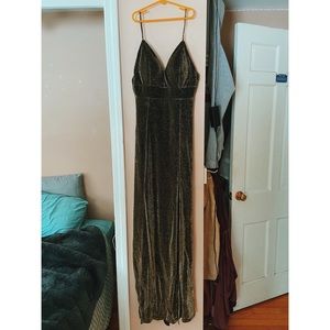 Long Sparkly Gold Dress with Slit